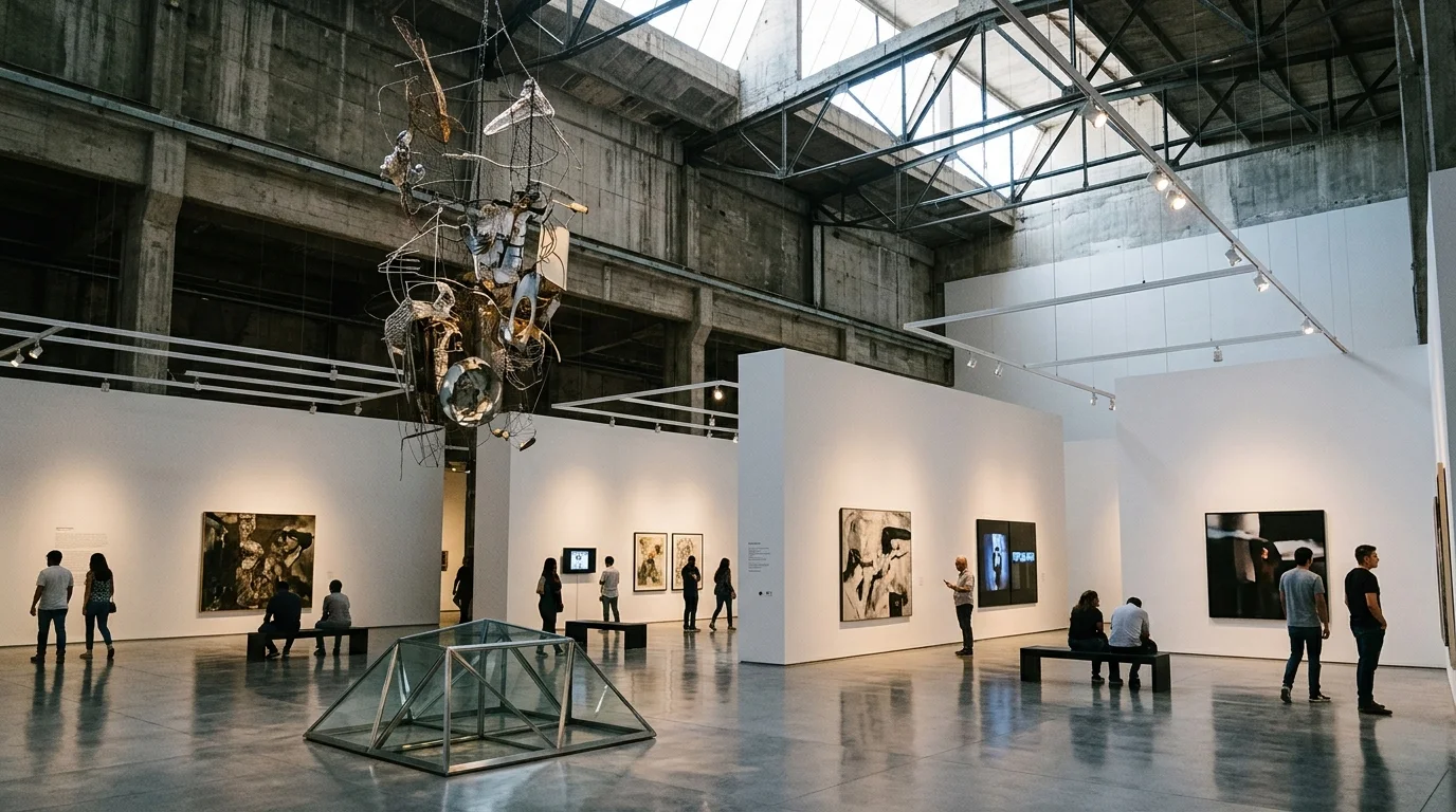Sala de exhibición moderna con obras de vanguardia e iluminación de diseño en el Museo MARCO.