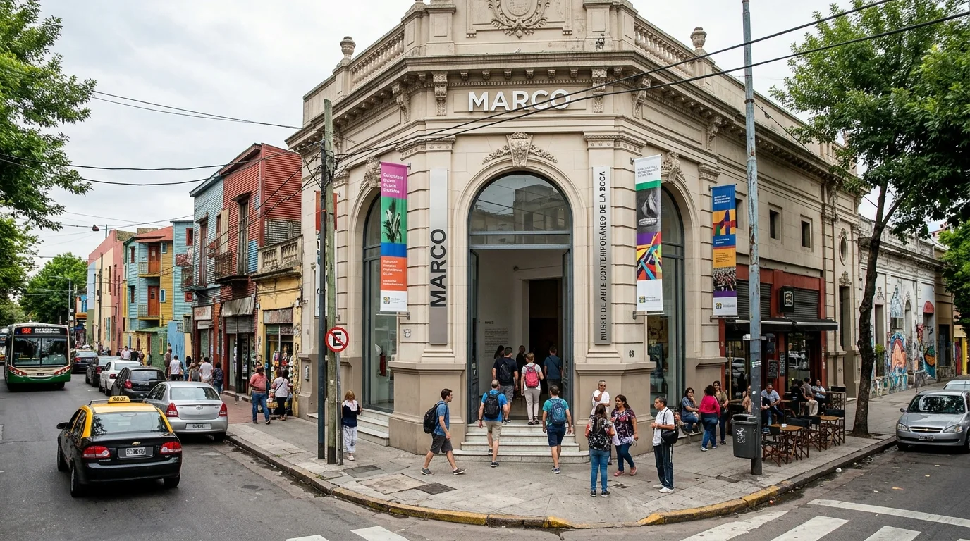 Fachada restaurada del Museo de Arte Contemporáneo de La Boca (MARCO) en Buenos Aires.
