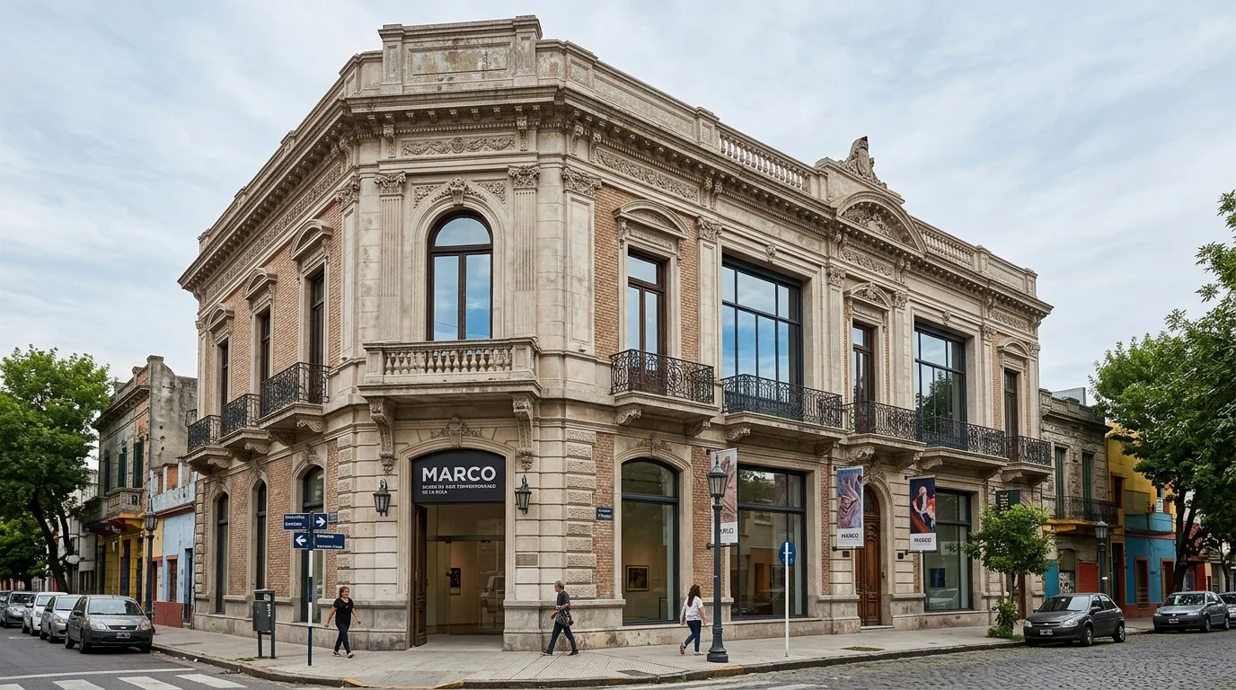 Vista exterior del Museo MARCO integrado en la vida urbana y el entorno del barrio de La Boca.