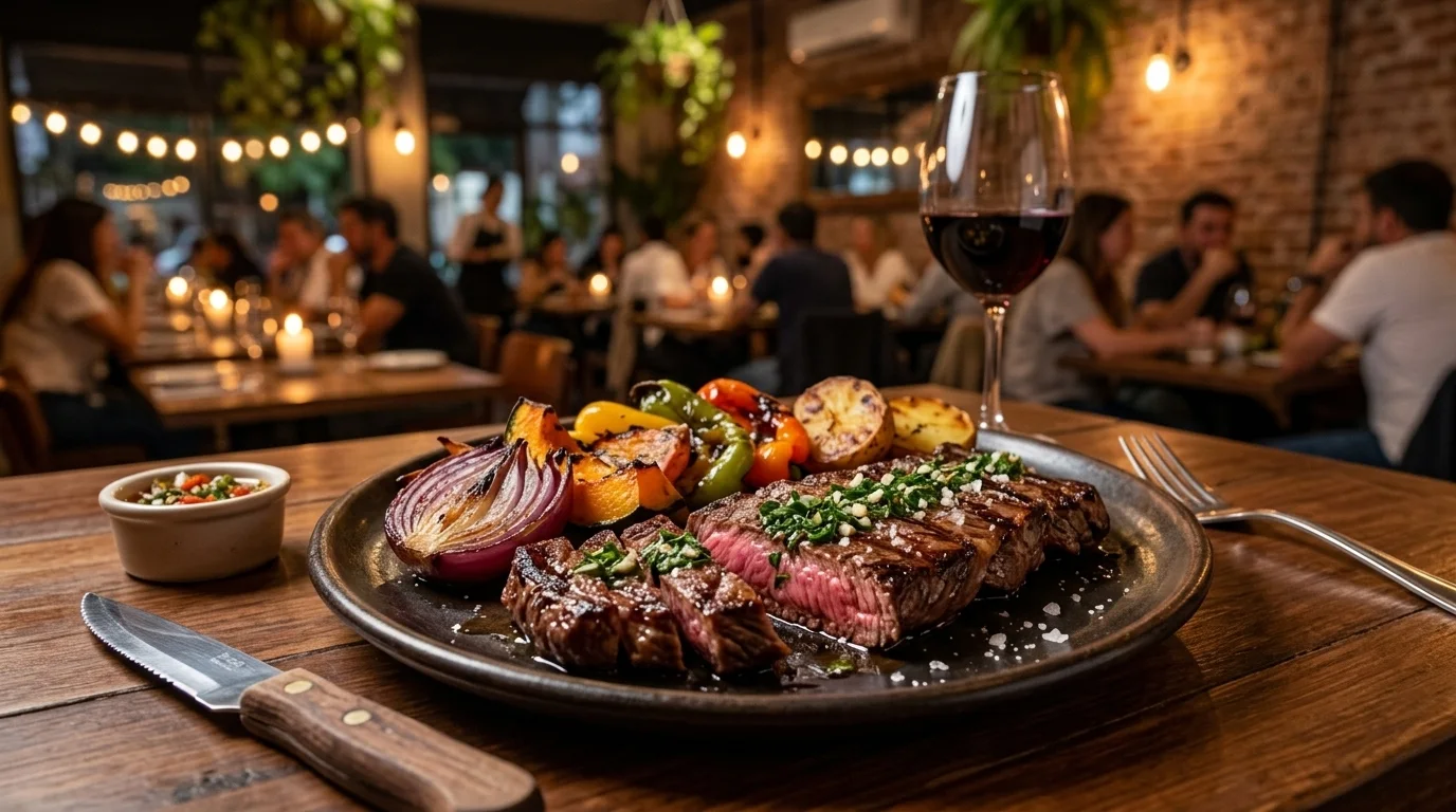 Plato gourmet de cocina argentina contemporánea servido en un restaurante exclusivo de Palermo Hollywood.